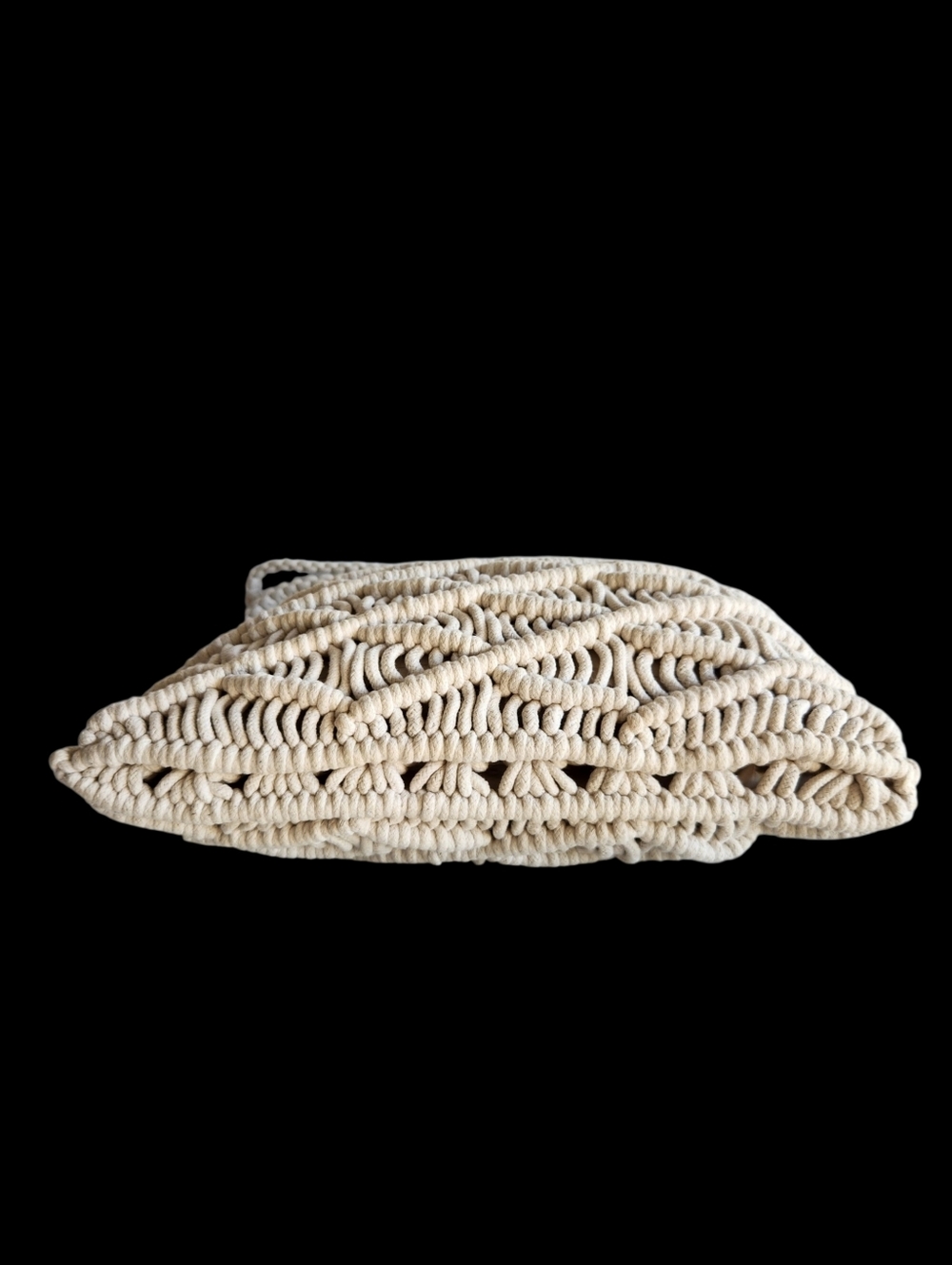 C&C California Woven Crochet Macrame Tote Cream Shoulder Bag Boho Open Weave - Picture 7 of 15